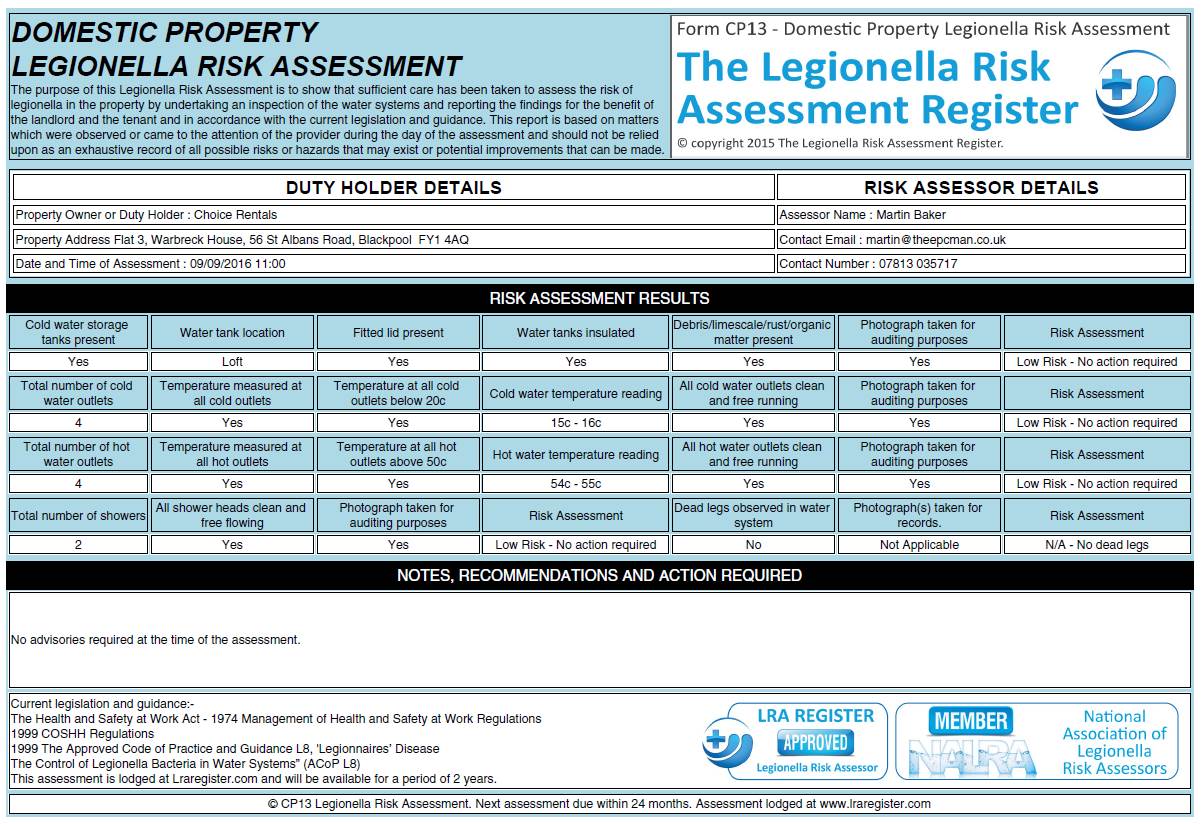 legionella risk assessment form